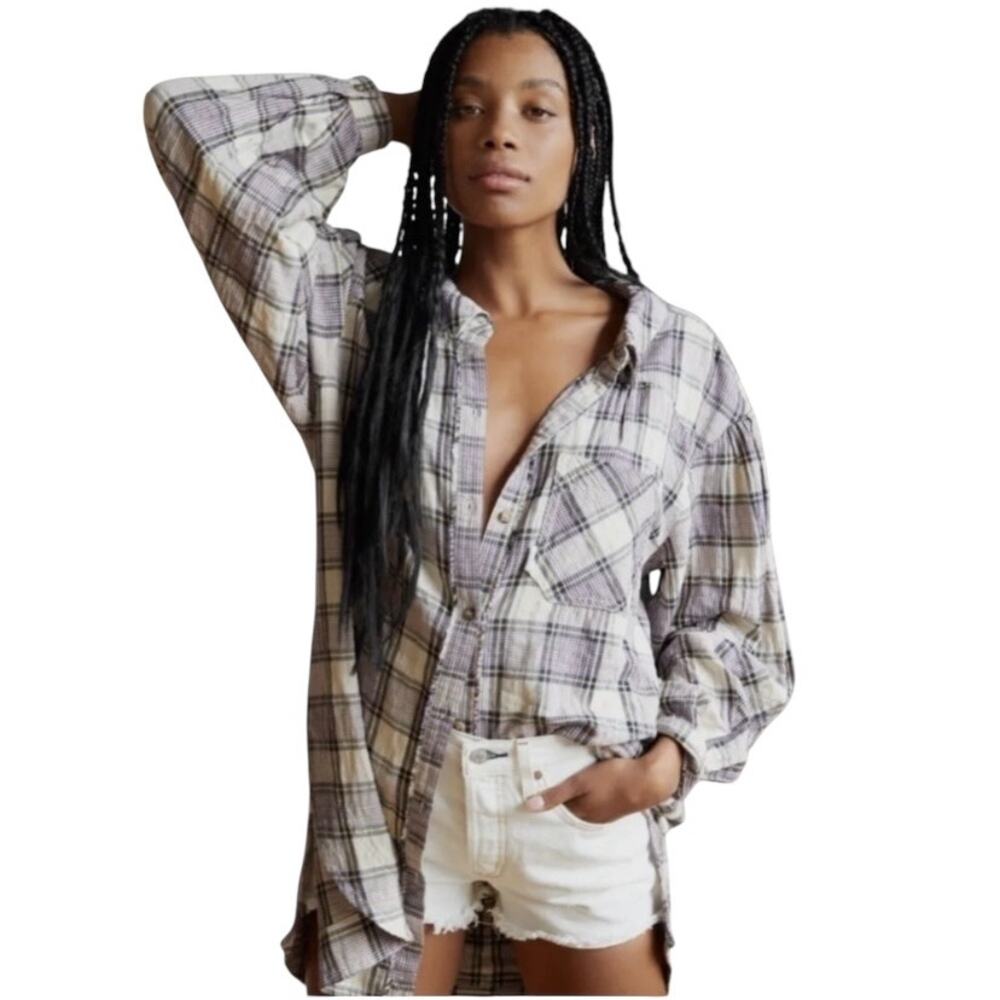 We The Free Wild Side Tunic Size S Plaid Very Oversized Boho New With Tags